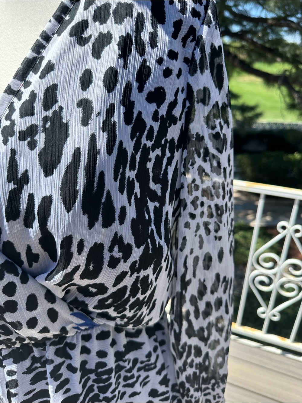 Women's Black and White Leopard Print Wrap Dress - Picture 2 of 5